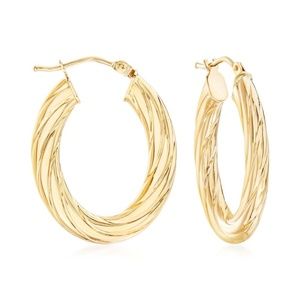 Italian Fluted 14kt Yellow Gold Oval Hoop Earrings. 1"